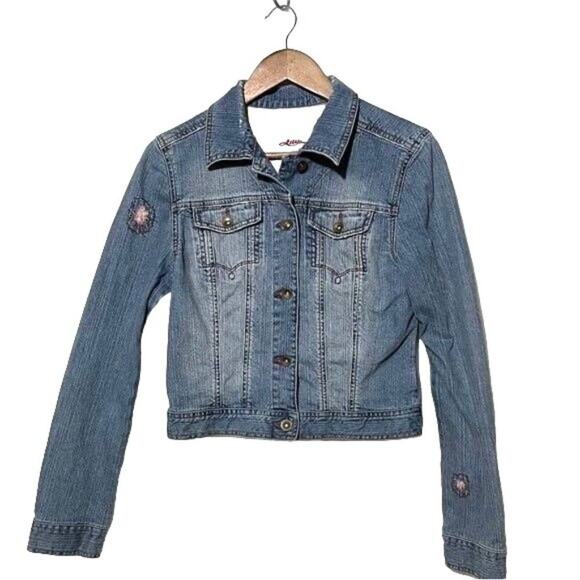 Lilu · Junior Medium · Cropped Denim Jacket · Distressed Washed Look · Blue - Picture 1 of 9